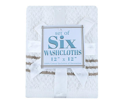 Baton Rouge White & Brown Stripe-Accent Washcloth, 6-Pack