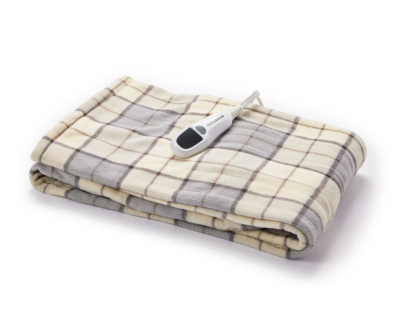Cream & Gray Plaid Microplush Electric Throw, (52" x 60")