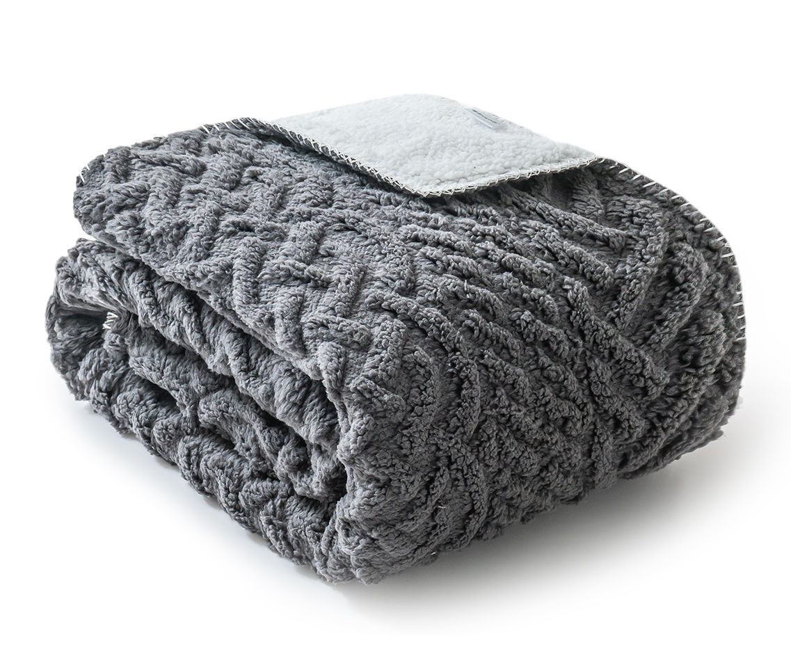 Gray Cable-Knit Texture Sherpa Throw, (50" x 60")