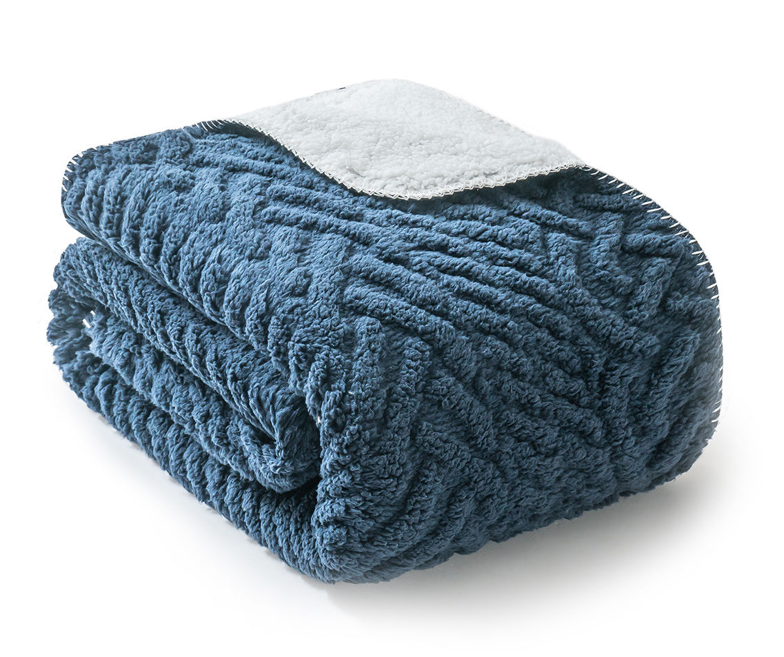 Navy Cable-Knit Texture Sherpa Throw, (50" x 60")