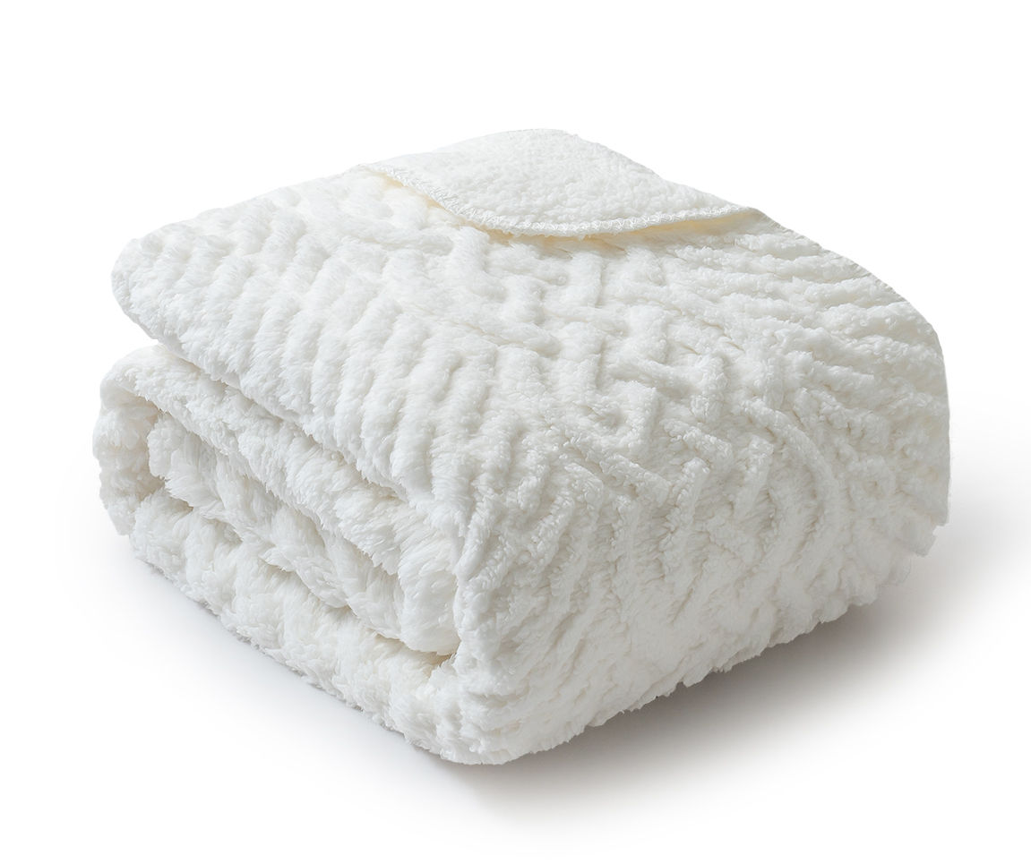 Ivory Cable-Knit Texture Sherpa Throw, (50" x 60")