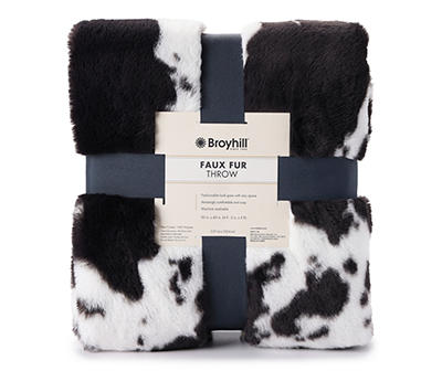 Black & White Cow Print Faux Fur Throw, (50