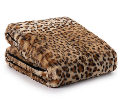 Brown & Black Leopard Print Faux Fur Throw, (50