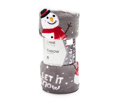 Gray Snowman Fleece Throw, (50" x 60")