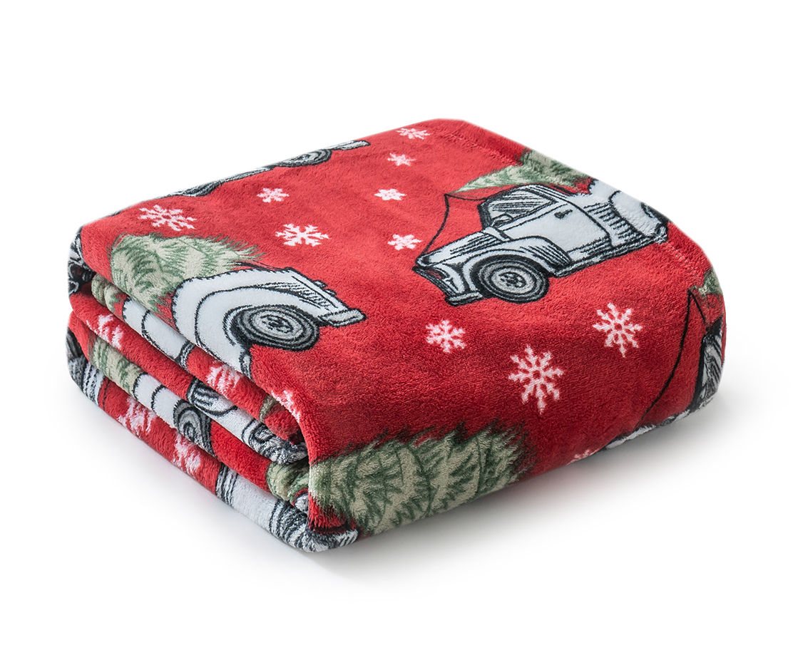 Real Living Red Green Tree Truck Fleece Throw 50