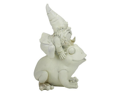 9.75" Leaping Gnome & Frog Garden Statue