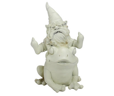 9.75" Leaping Gnome & Frog Garden Statue