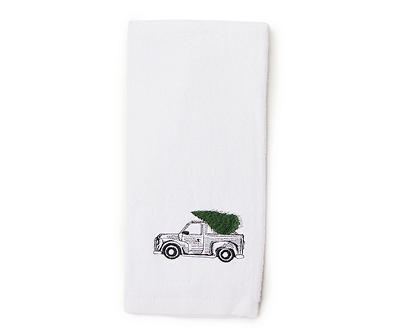 Home for the Holidays White Jolly Truck Embroidered Hand Towel
