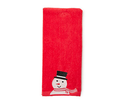 Home for the Holidays Red Jolly Snowman Embroidered Hand Towel