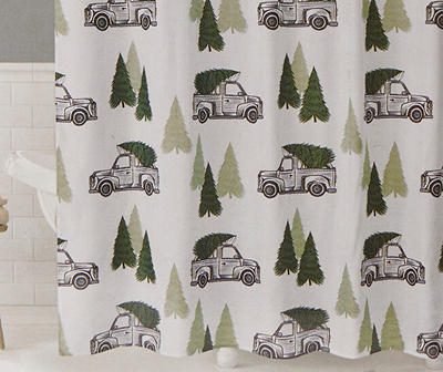 Home for the Holidays White & Green Jolly Truck 13-Piece Shower Curtain Set