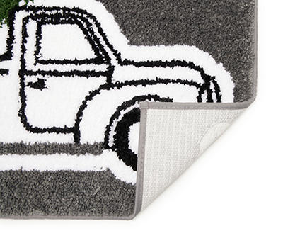 Home for the Holidays Gray & White Jolly Truck Bath Rug