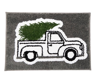 Home for the Holidays Gray & White Jolly Truck Bath Rug