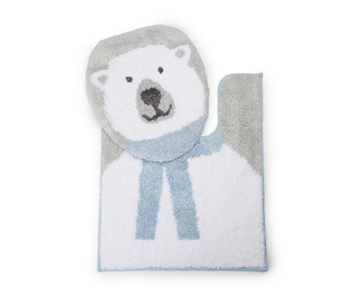 Gray, White & Blue Polar Bear Toilet Rug & Cover Set