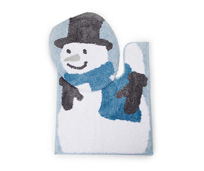 White & Blue Snowman 2-Piece Toilet Rug Set