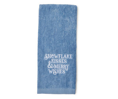 Arctic Enchantment "Merry Wishes" Blue Snowflake Embroidered Hand Towel