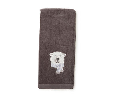 Arctic Enchantment Gray Polar Bear Embroidered Hand Towel