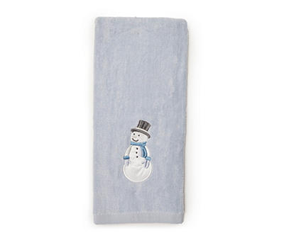 Arctic Enchantment Light Blue Snowman Embroidered Hand Towel