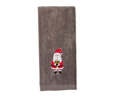 Home for the Holidays Gray Silly Santa Embroidered Hand Towel