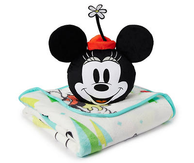 White & Aqua Mickey Holiday Tree Nogginz Pillow & Plush Blanket Set