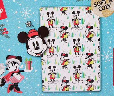 White & Aqua Mickey Holiday Tree Nogginz Pillow & Plush Blanket Set