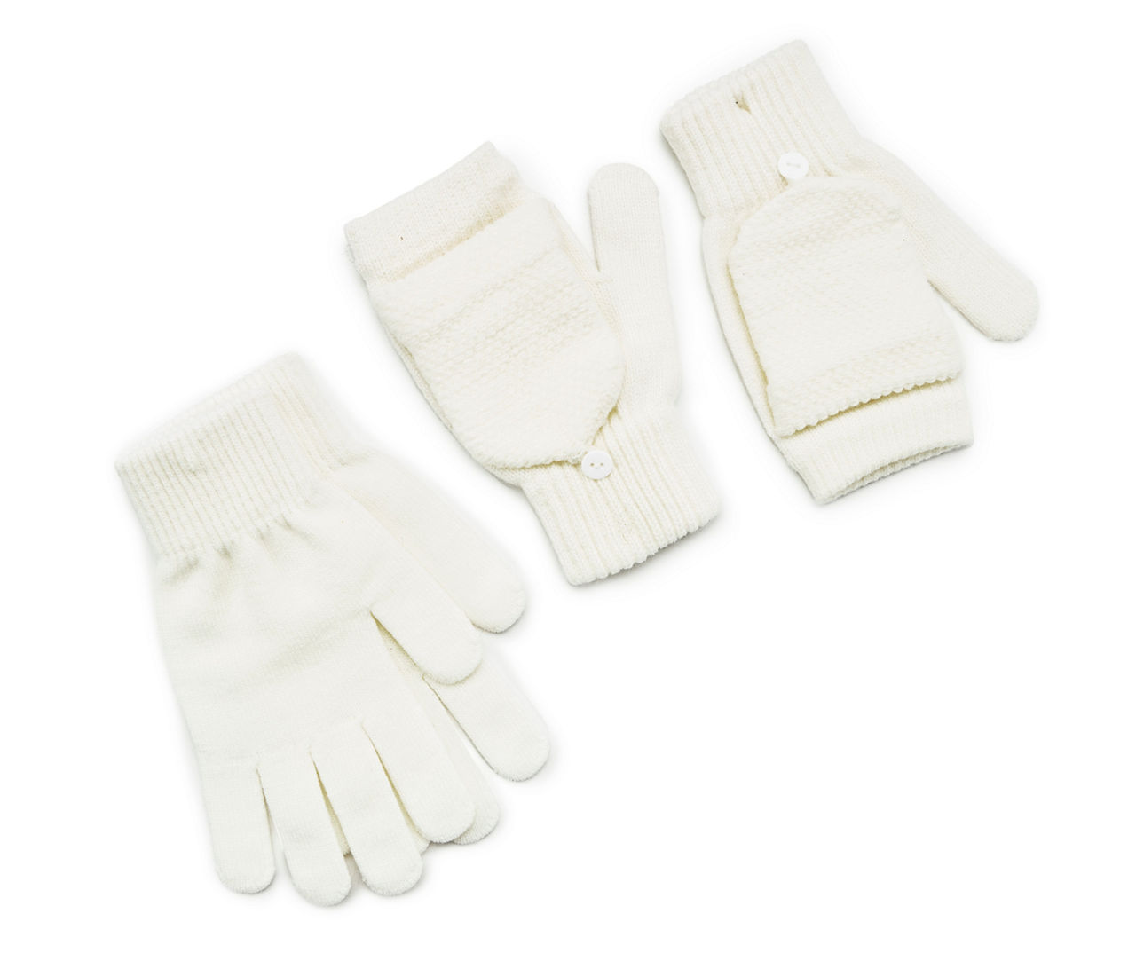Ivory Knit Pop-Top & Regular 2-Pair Gloves Set