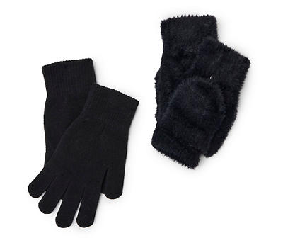 Eyelash-Knit Pop-Top & Regular 2-Pair Gloves Set