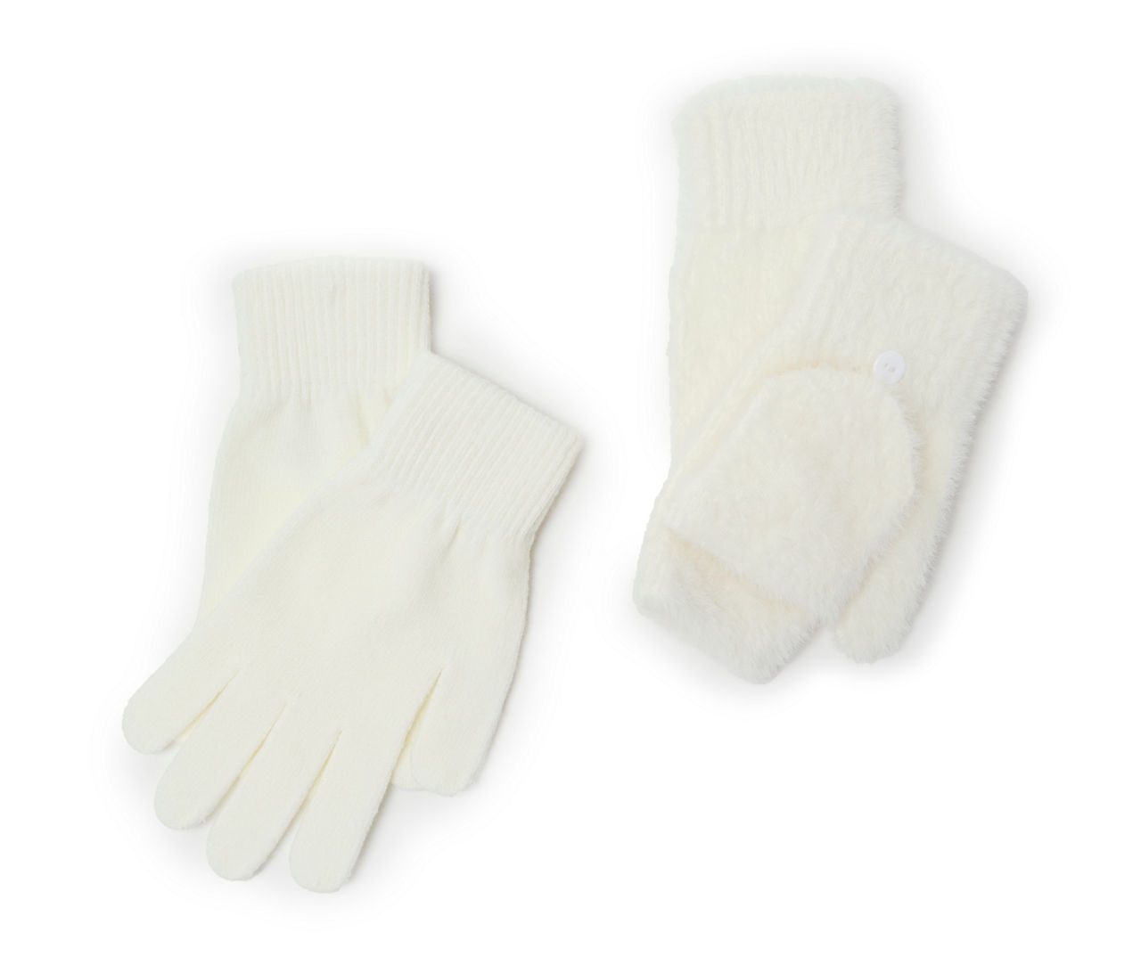 Ivory Eyelash-Knit Pop-Top & Regular 2-Pair Gloves Set