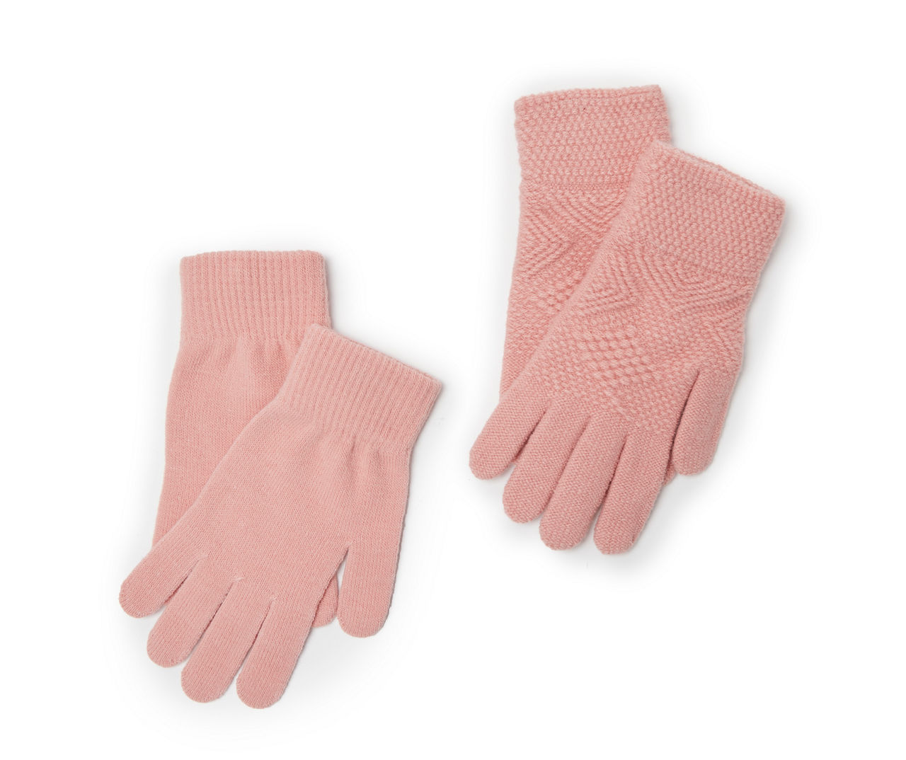 Blush Textured & Plain Knit 2-Pair Gloves Set