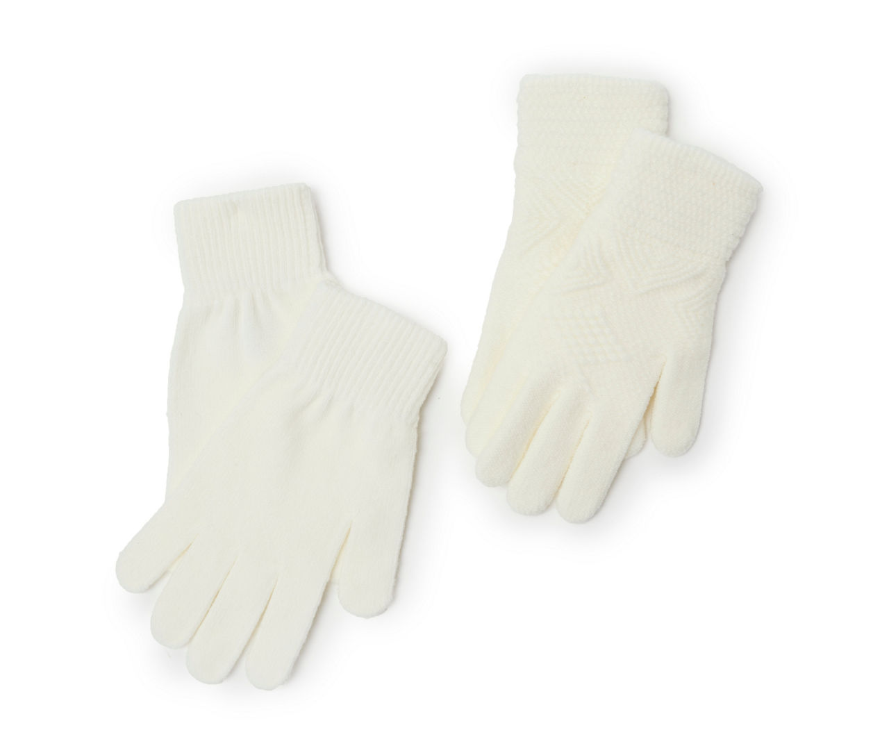 Ivory Textured & Plain Knit 2-Pair Gloves Set