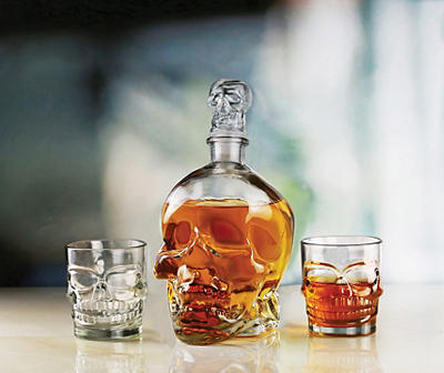 Skull 3-Piece Whiskey Decanter & Rocks Glass Set