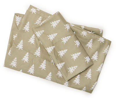 Winter Wonder Lane Green & White Tree Pattern Microfiber Sheet Set