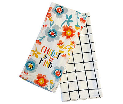 Be Kind White Floral & Black Windowpane 2-Piece Kitchen Towel Set