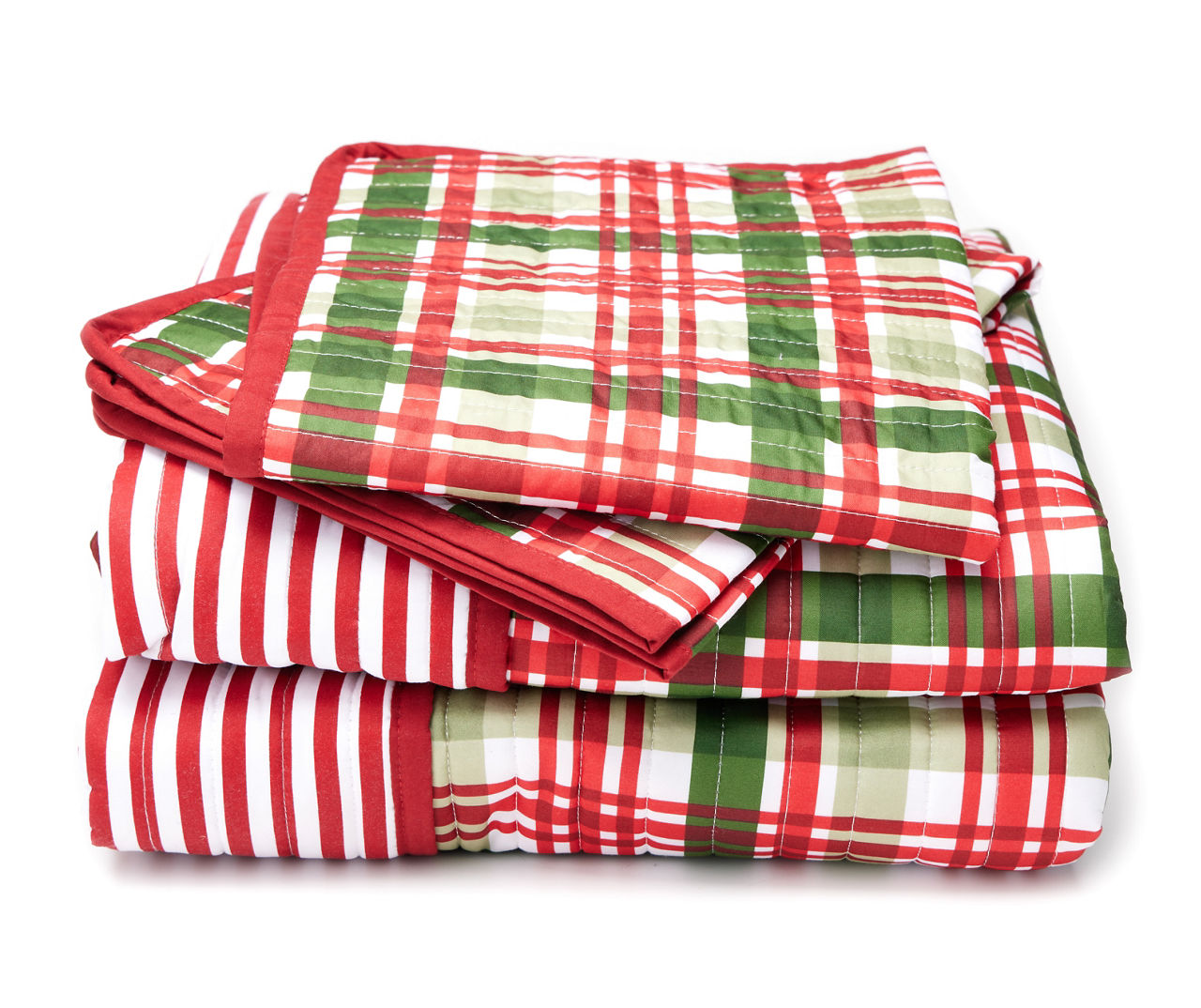 Red & Green Plaid Reversible King 3-Piece Quilt Set