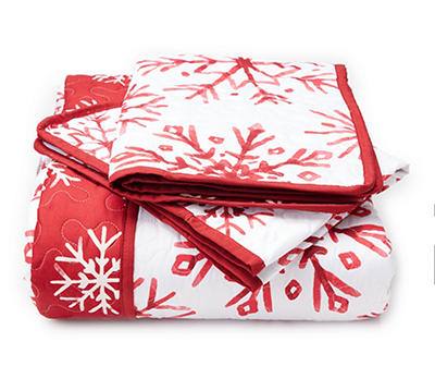 Winter Wonder Lane White & Red Snowflake Reversible Quilt Set