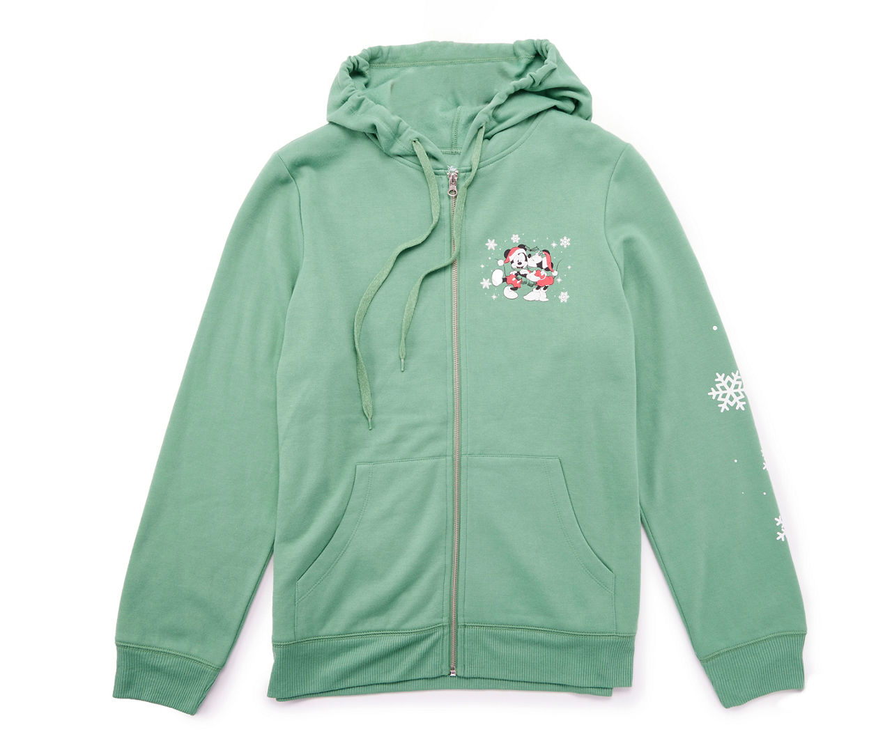 Disney Disney Women's Dusty Green Mickey & Minnie Holiday Kiss Fleece  Zip-Up Hoodie