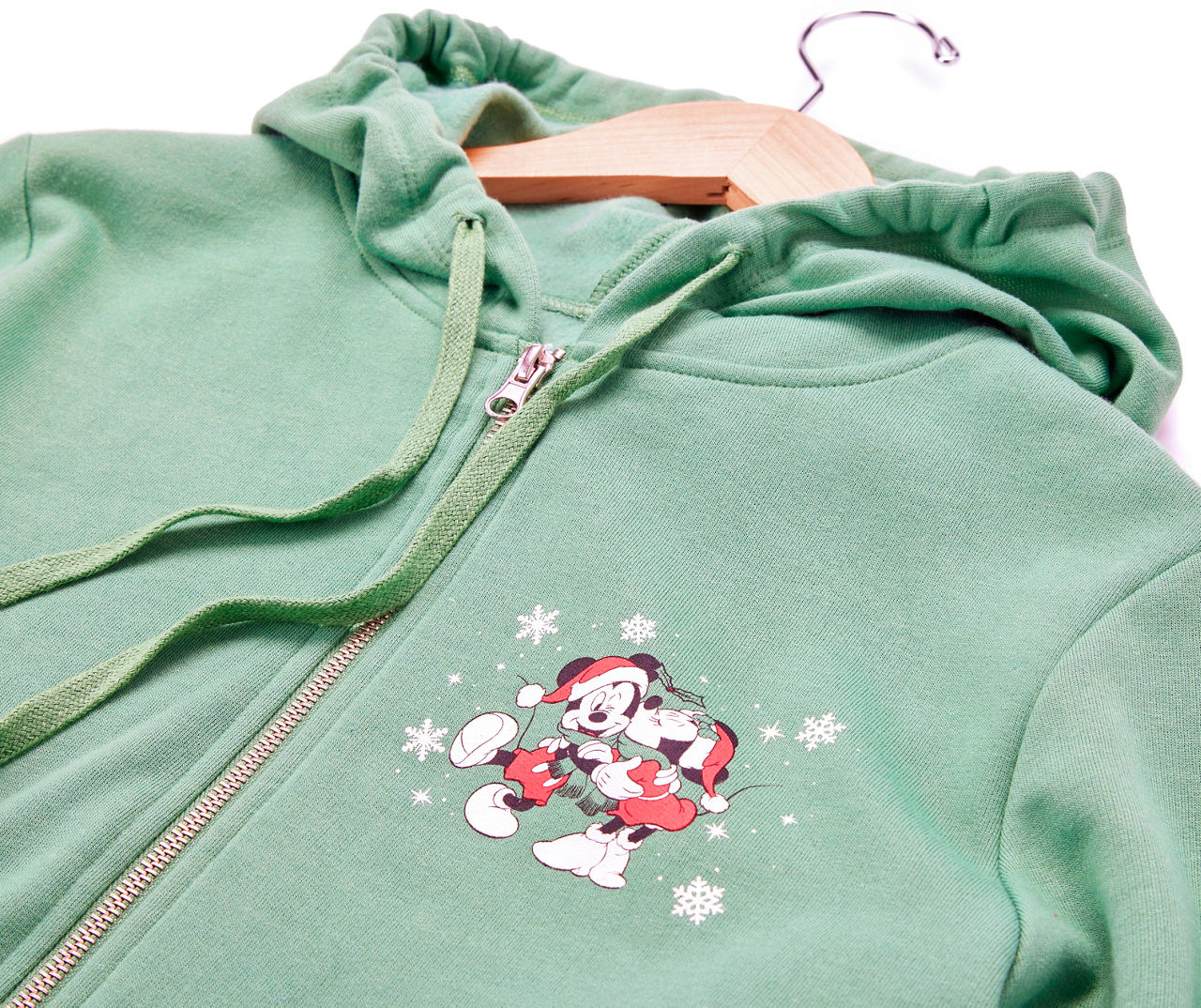 Disney Disney Women's Dusty Green Mickey & Minnie Holiday Kiss Fleece  Zip-Up Hoodie