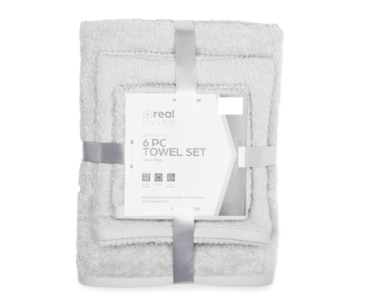 6pc Checkered Bath Towel Set Silver - Cassadecor