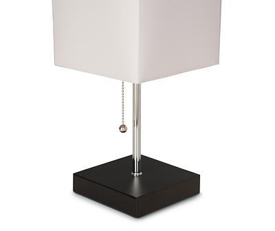 White & Black Square Table Lamp With Shade & USB Port