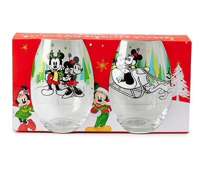Holiday Magic White & Green Mickey & Minnie 19-Oz. Stemless Wineglass, 2-Pack