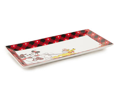 Holiday Farmhouse Red & Black Mickey & Minnie Plaid-Border Platter