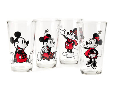 Holiday Farmhouse Red & Black Mickey & Minnie Plaid 16-Oz. Glasses, 4-Pack