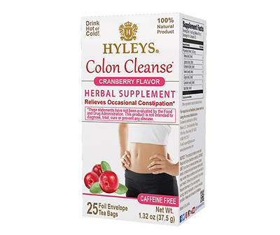 Hyleys Colon Cleanse Cranberry Herbal Supplement Tea Bags, 25-Pack