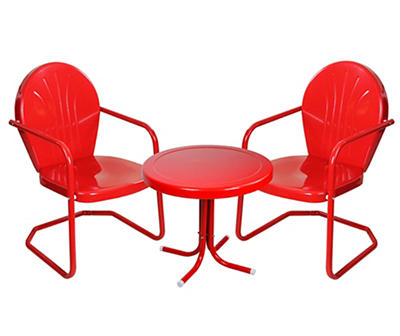 Red 3-Piece Metal Patio Chair & Side Table Set
