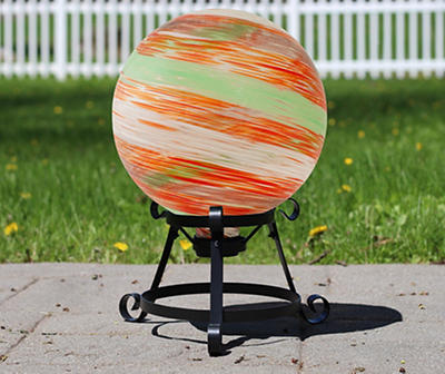 10" Orange & Green Swirl Glass Gazing Ball