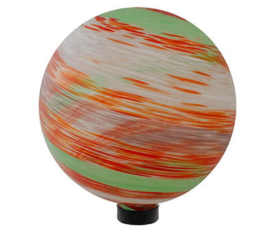 10" Orange & Green Swirl Glass Gazing Ball