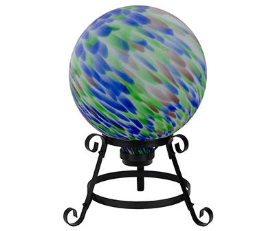 10" Blue, Green & Purple Swirl Glass Gazing Ball