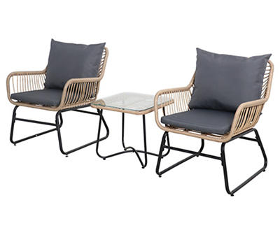 Santa Cruz 3-Piece Rattan Cushioned Patio Chair & Side Table Set
