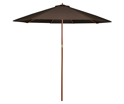 9' Brown Market Wood Patio Umbrella