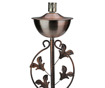64.5" Brushed Copper Floral Motif Oil Patio Torch