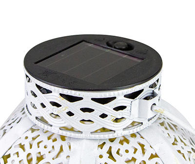 White Floral Cutout LED Solar Lantern